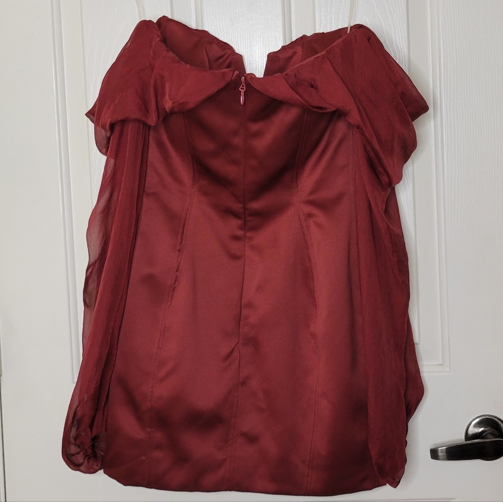 House of CB Olivia Wine Satin Off Shoulder Dress - Picture 8 of 11